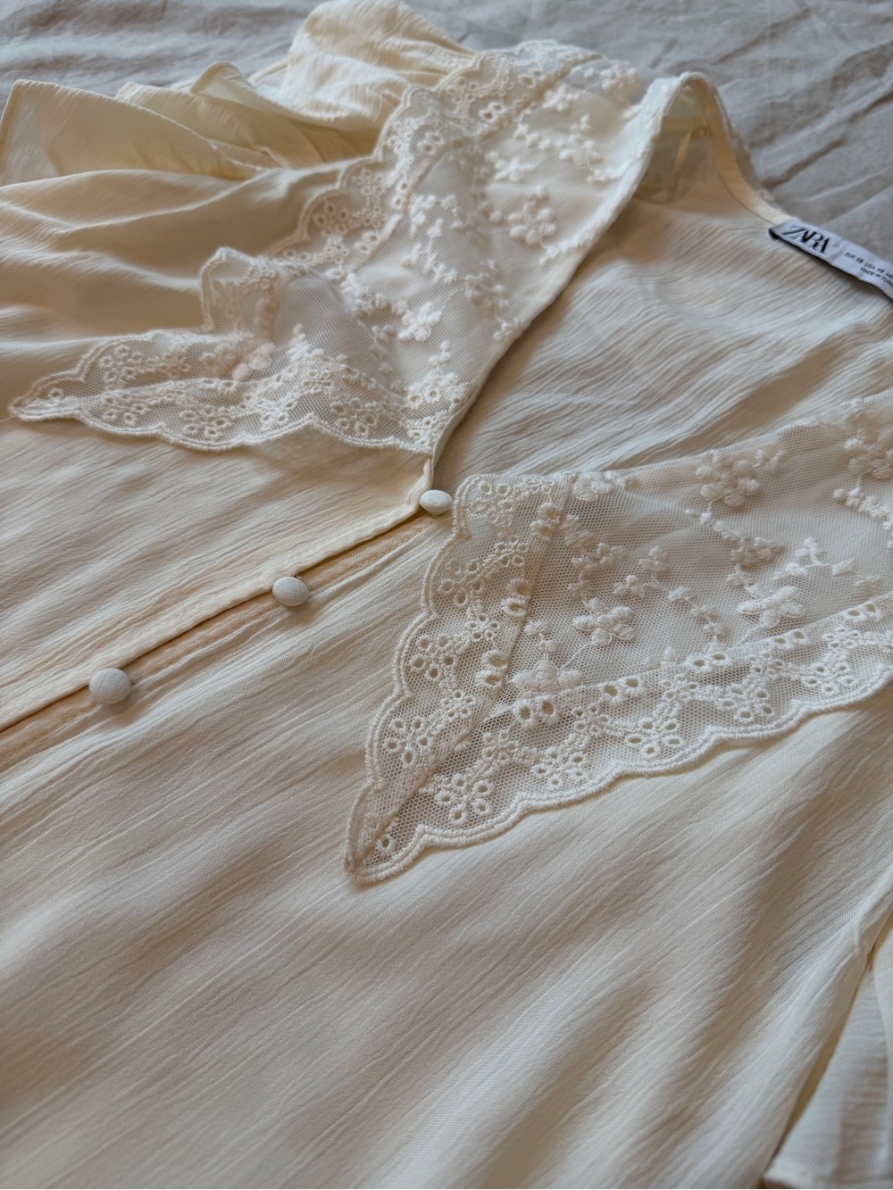 Zara Cream Lace Collar Button-Front Blouse - Picture 7 of 12